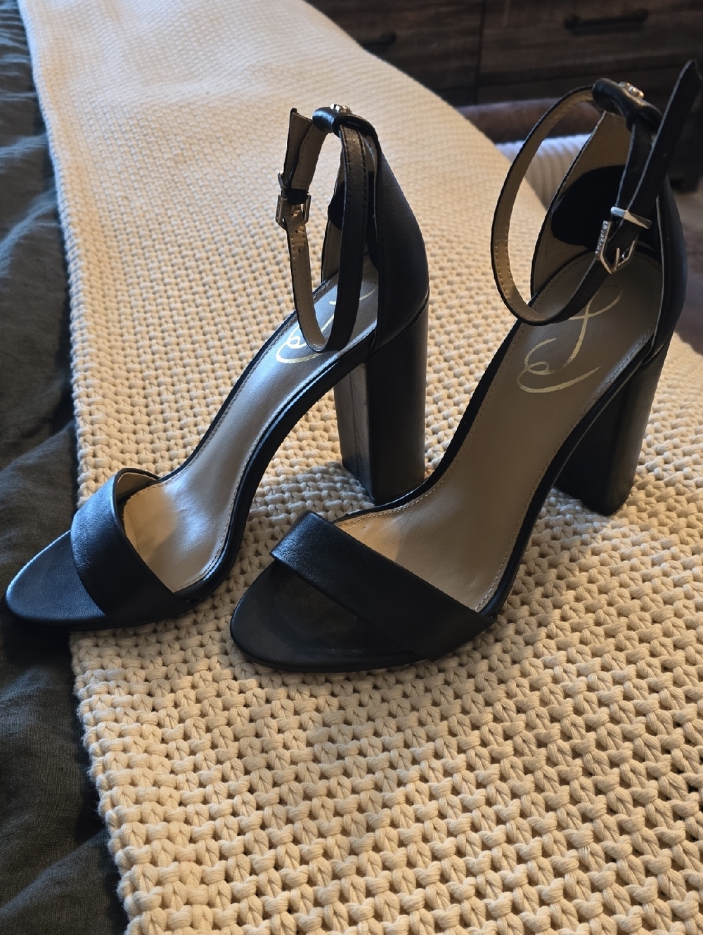 Women's Sam Edelman Yara Black Ankle-Strap Block Heel Sandals